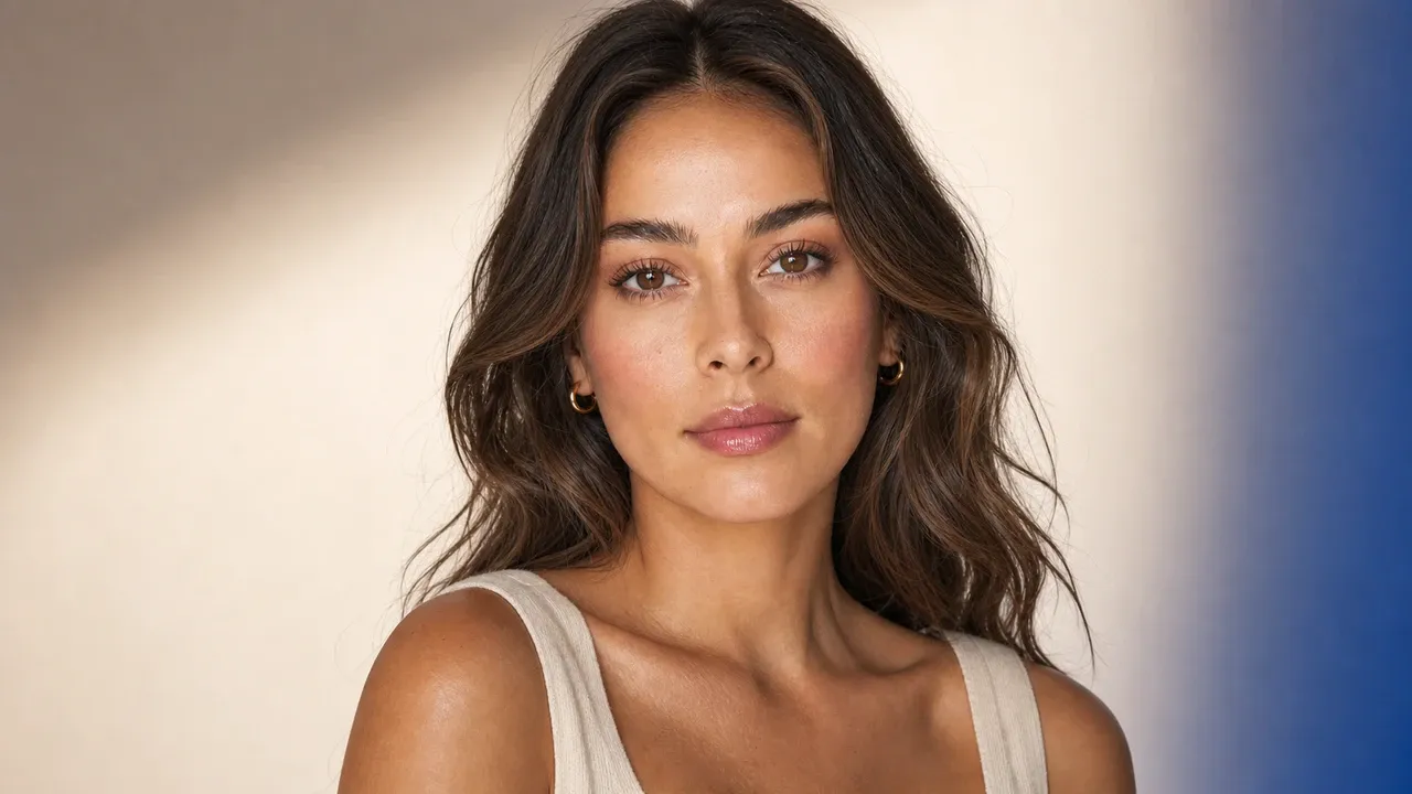AI visualization of 5-minute everyday makeup showing skin-tone taupe, fresh rose, and a fresh natural finish.