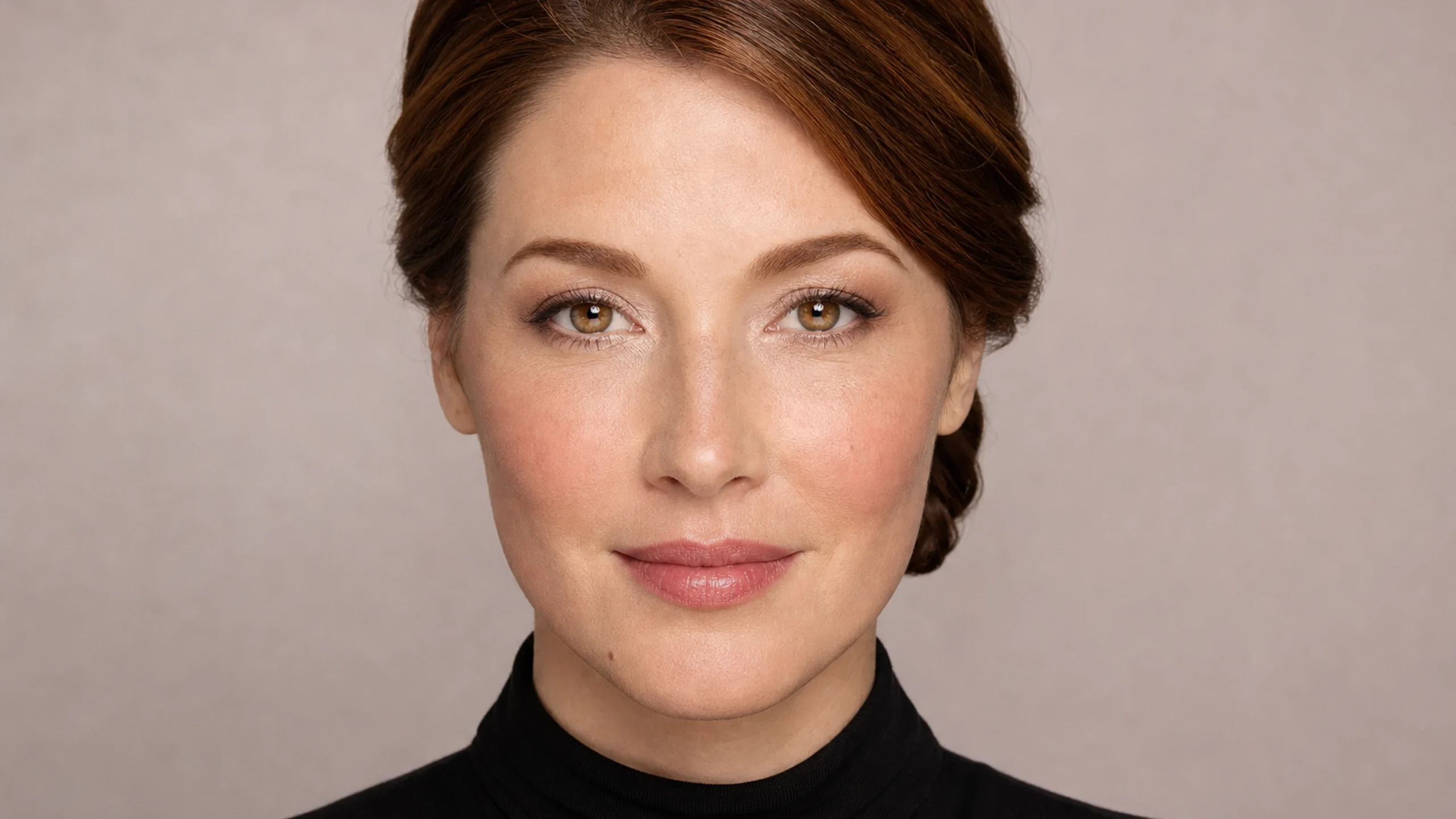 AI visualization of balanced eye makeup for close-set eyes showing bright satin, neutral taupe, and a bright satin finish.