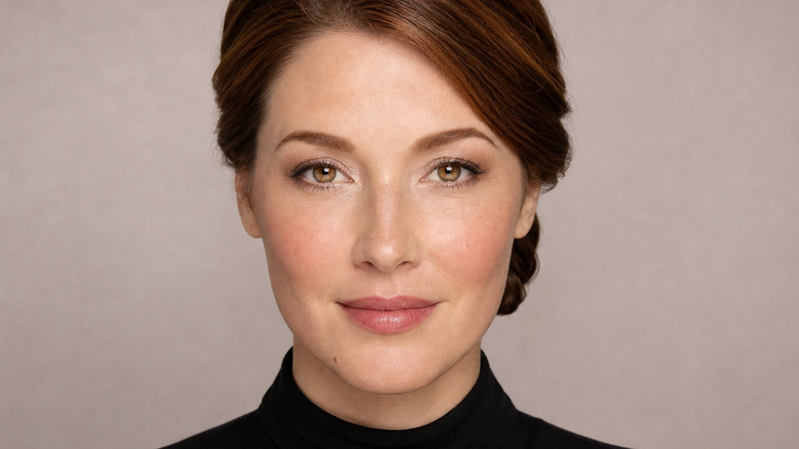 AI visualization of balanced eye makeup for close-set eyes showing bright satin, neutral taupe, and a bright satin finish.