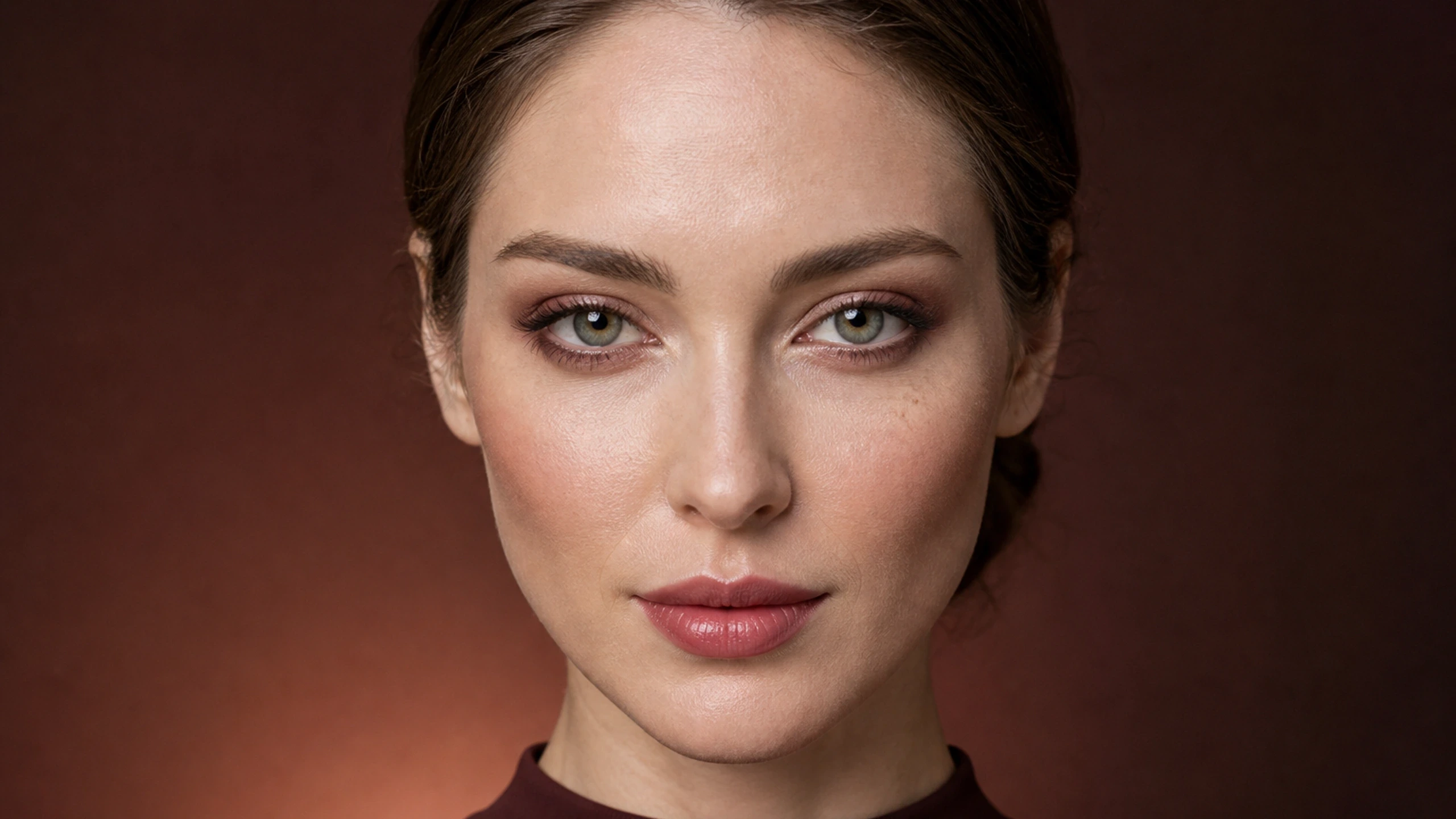 AI visualization of easy date night makeup showing soft cocoa, rose bronze, and a luminous finish.