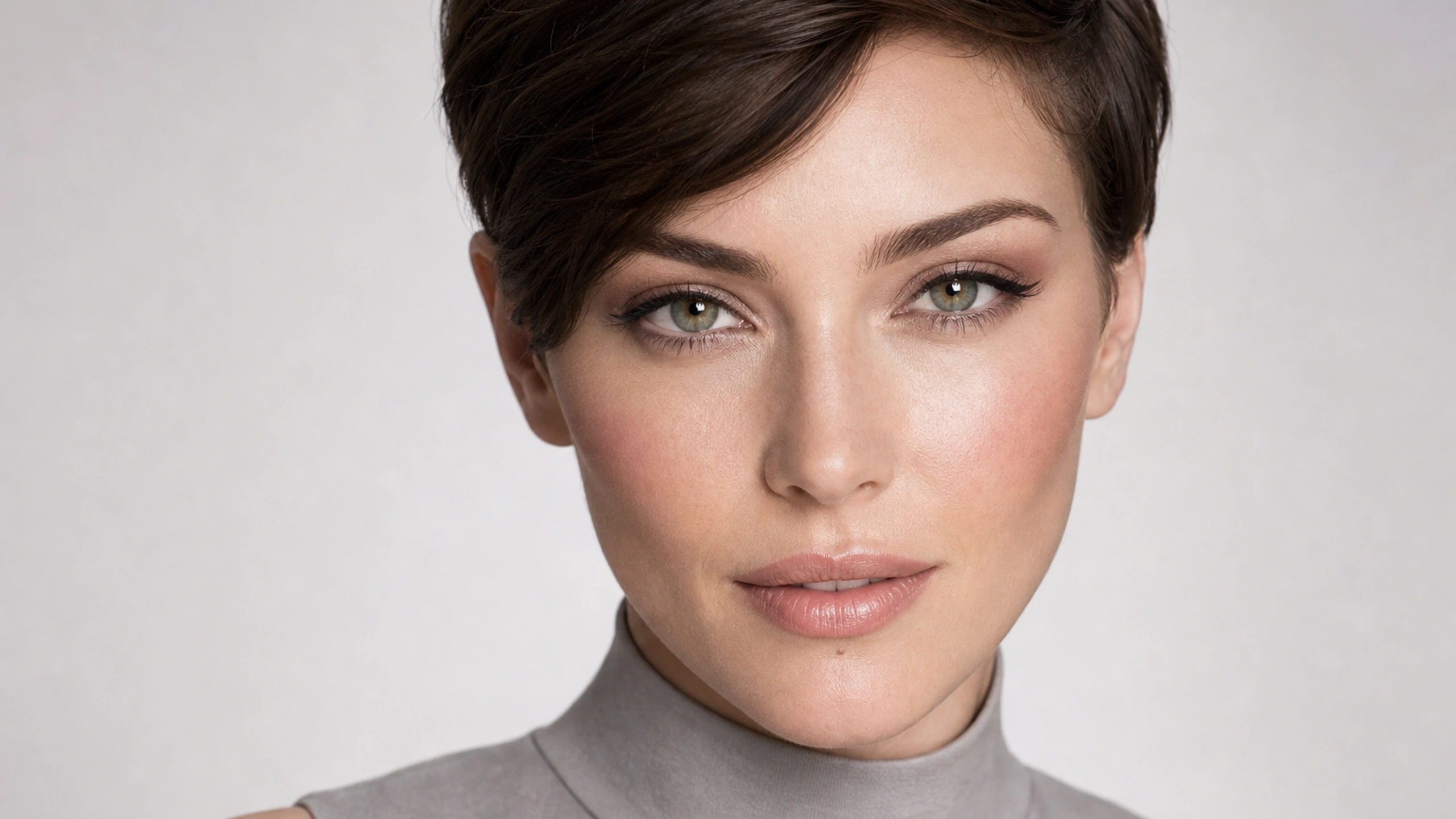AI visualization of easy everyday soft glam showing buildable taupe, soft satin beige, and a soft satin finish.