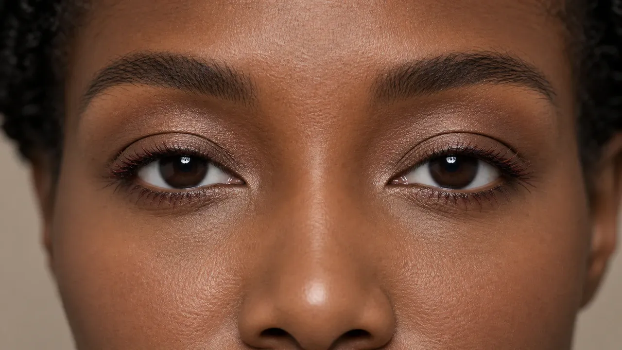 AI visualization of everyday makeup for deep-set eyes showing soft beige, light taupe, and a bright satin finish.