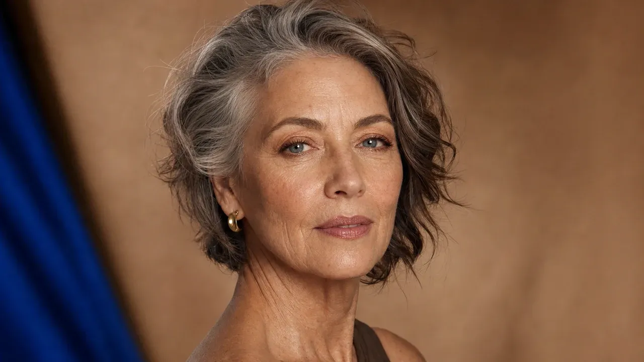 AI visualization of natural makeup for mature skin showing soft taupe, satin beige rose, and a soft natural satin finish.