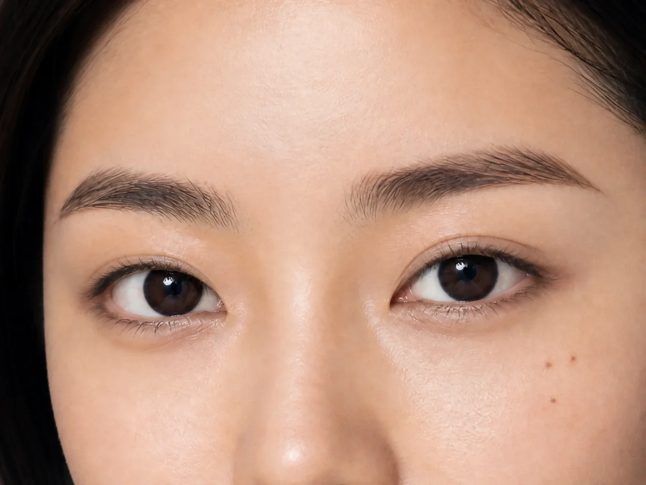 Step 1 of Elongated Eye Makeup for Round Eyes, showing the lids feel smooth and dry while the natural fold and open-eye landmarks remain easy to see.