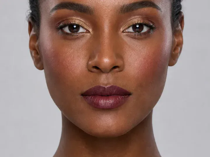Step 1 of Rich Berry and Gold Makeup for Deep Skin, showing the skin and lids feel settled, even, and ready for thin layers without a slippery surface.