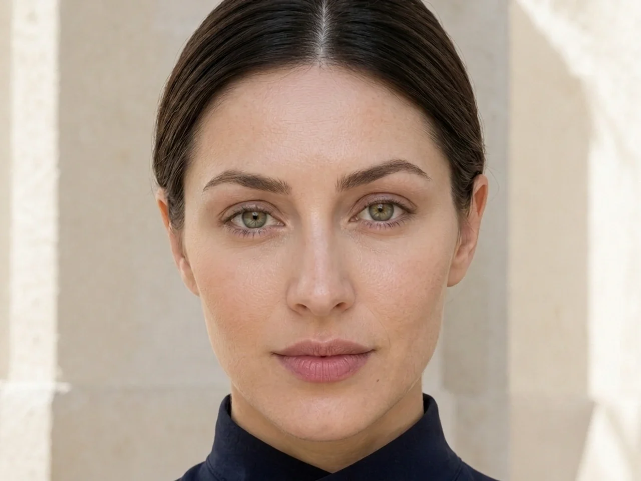 Step 2 of Polished Office Makeup in 10 Minutes, showing discoloration is softened while natural skin remains visible around the perimeter of the face.