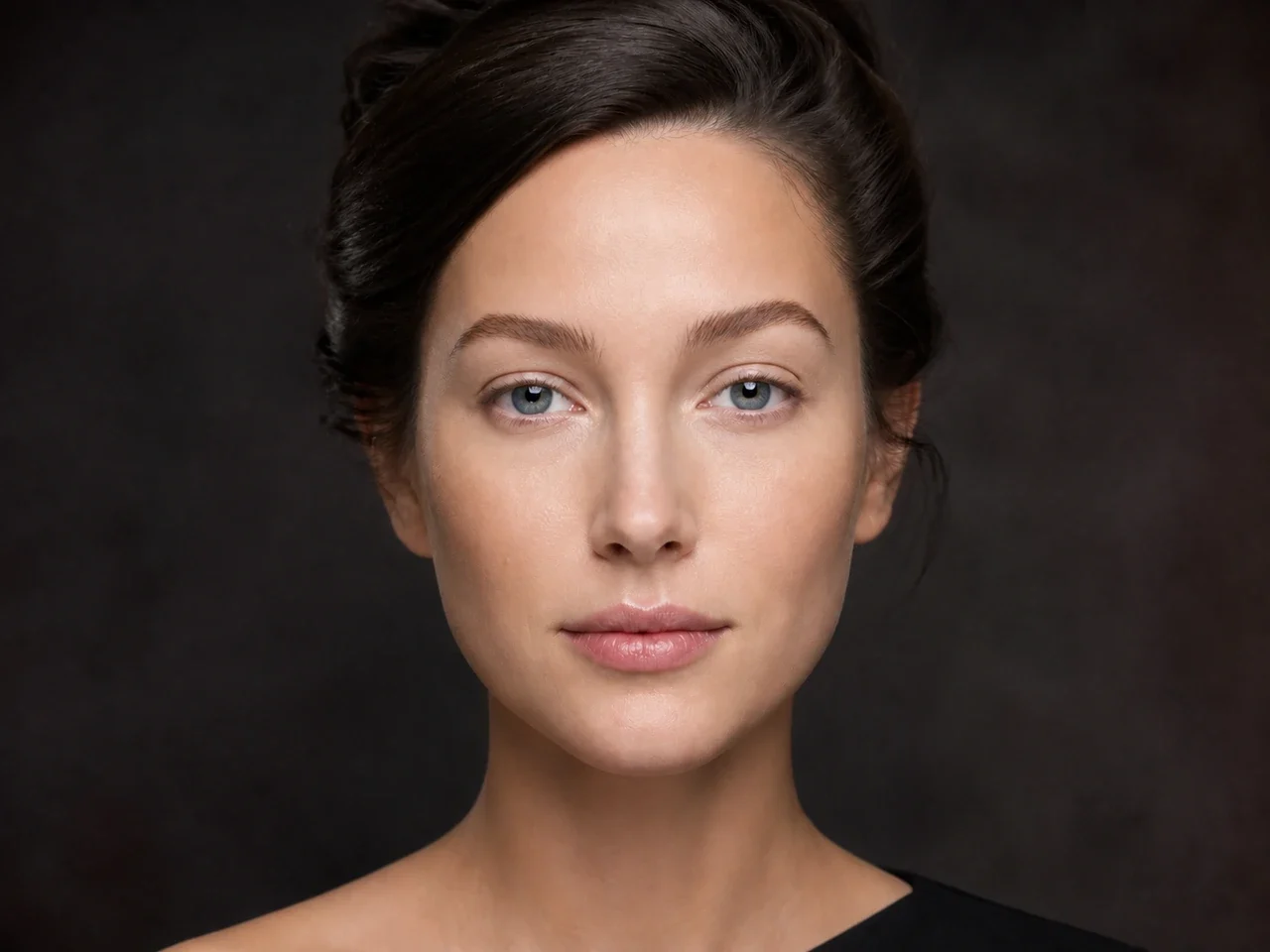 Step 2 of Elegant Dinner Party Makeup, showing discoloration is softened while natural skin remains visible around the perimeter of the face.