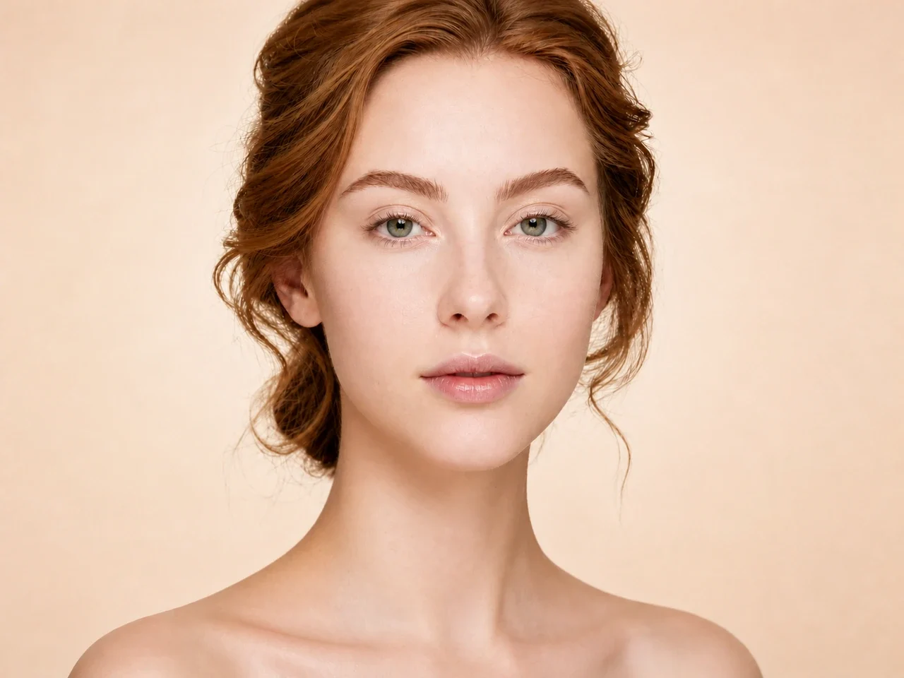 Step 2 of Warm Peach Makeup for Fair Skin, showing discoloration is softened while natural skin remains visible around the perimeter of the face.