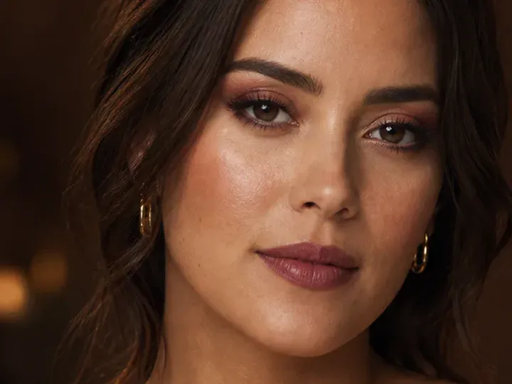 Step 2 of Easy Date Night Makeup, showing discoloration is softened while natural skin remains visible around the perimeter of the face.