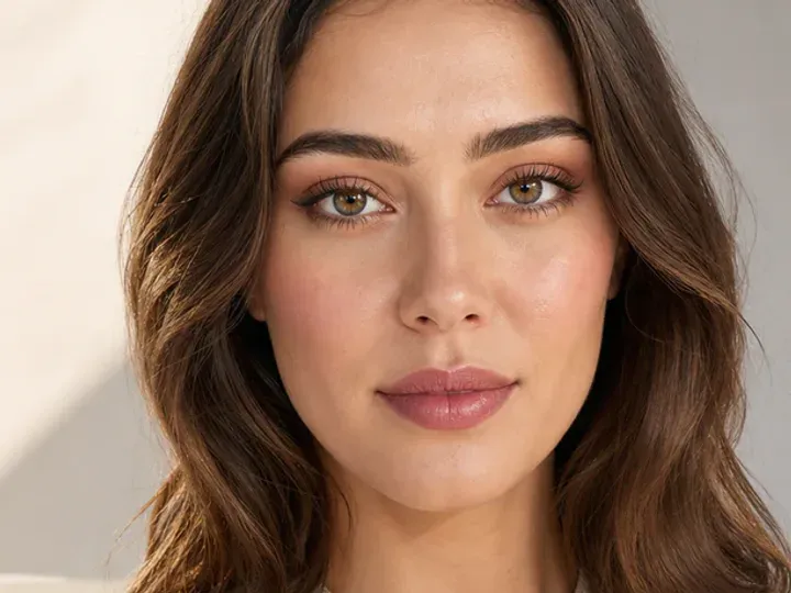 Step 2 of Polished Office Makeup in 10 Minutes, showing discoloration is softened while natural skin remains visible around the perimeter of the face.
