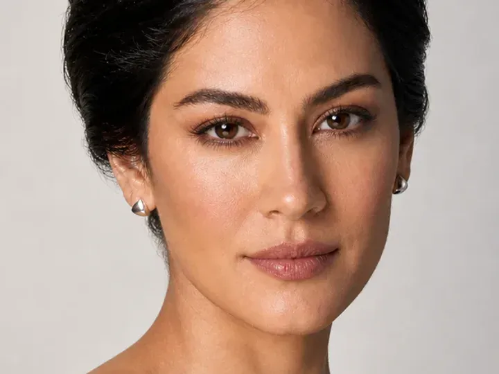 Step 2 of Natural Job Interview Makeup, showing discoloration is softened while natural skin remains visible around the perimeter of the face.