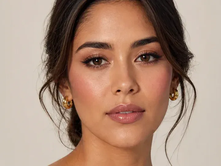 Step 2 of Easy Everyday Soft Glam, showing discoloration is softened while natural skin remains visible around the perimeter of the face.