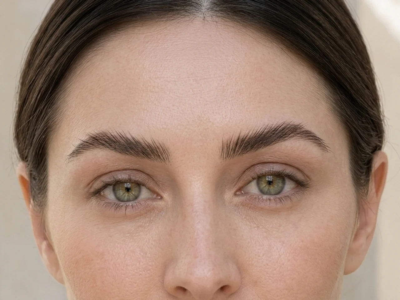 Step 3 of Polished Office Makeup in 10 Minutes, showing the brows look intentional but retain visible hairs and enough softness for the rest of the look.