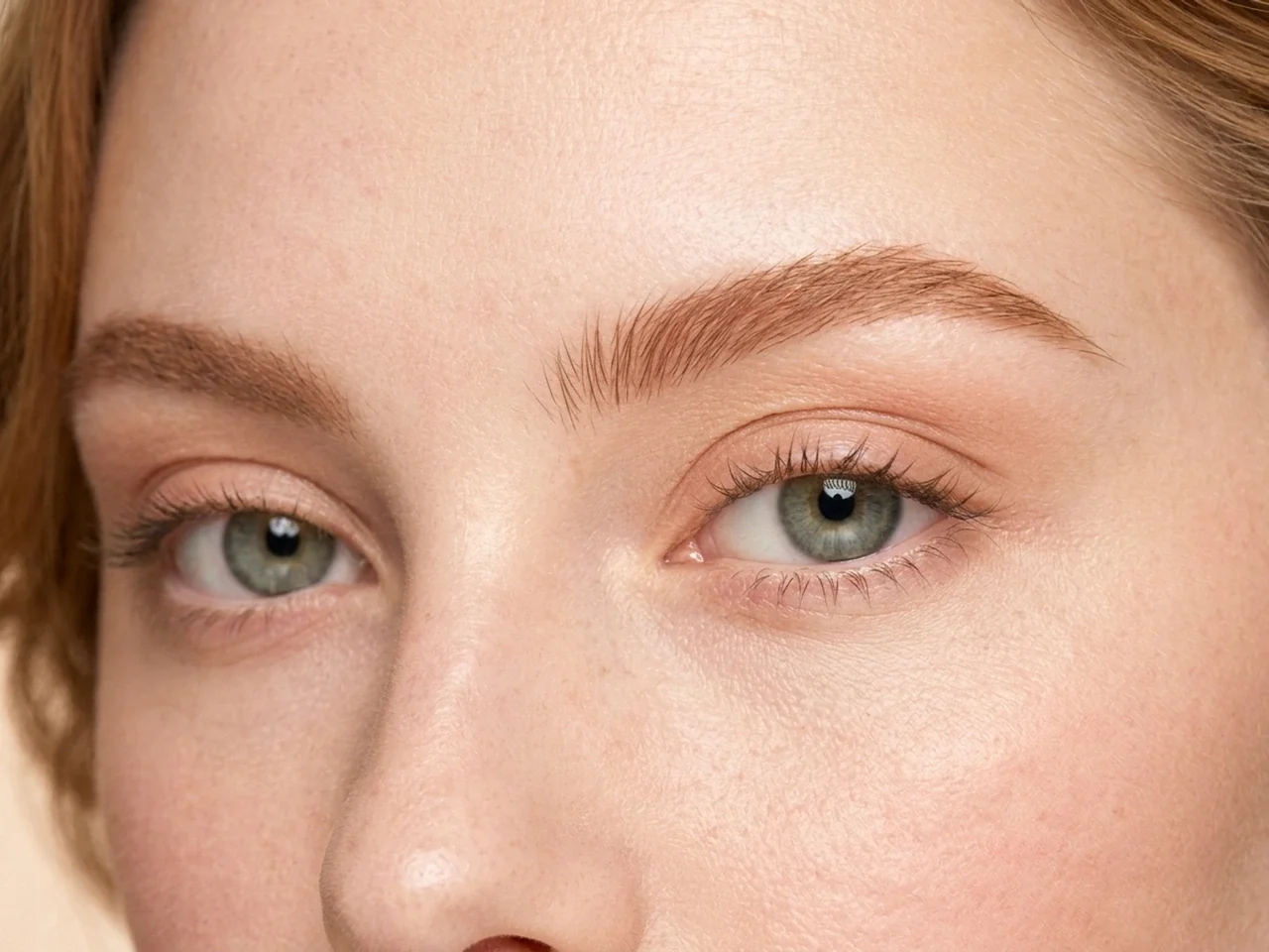 Step 3 of Warm Peach Makeup for Fair Skin, showing the brows look intentional but retain visible hairs and enough softness for the rest of the look.
