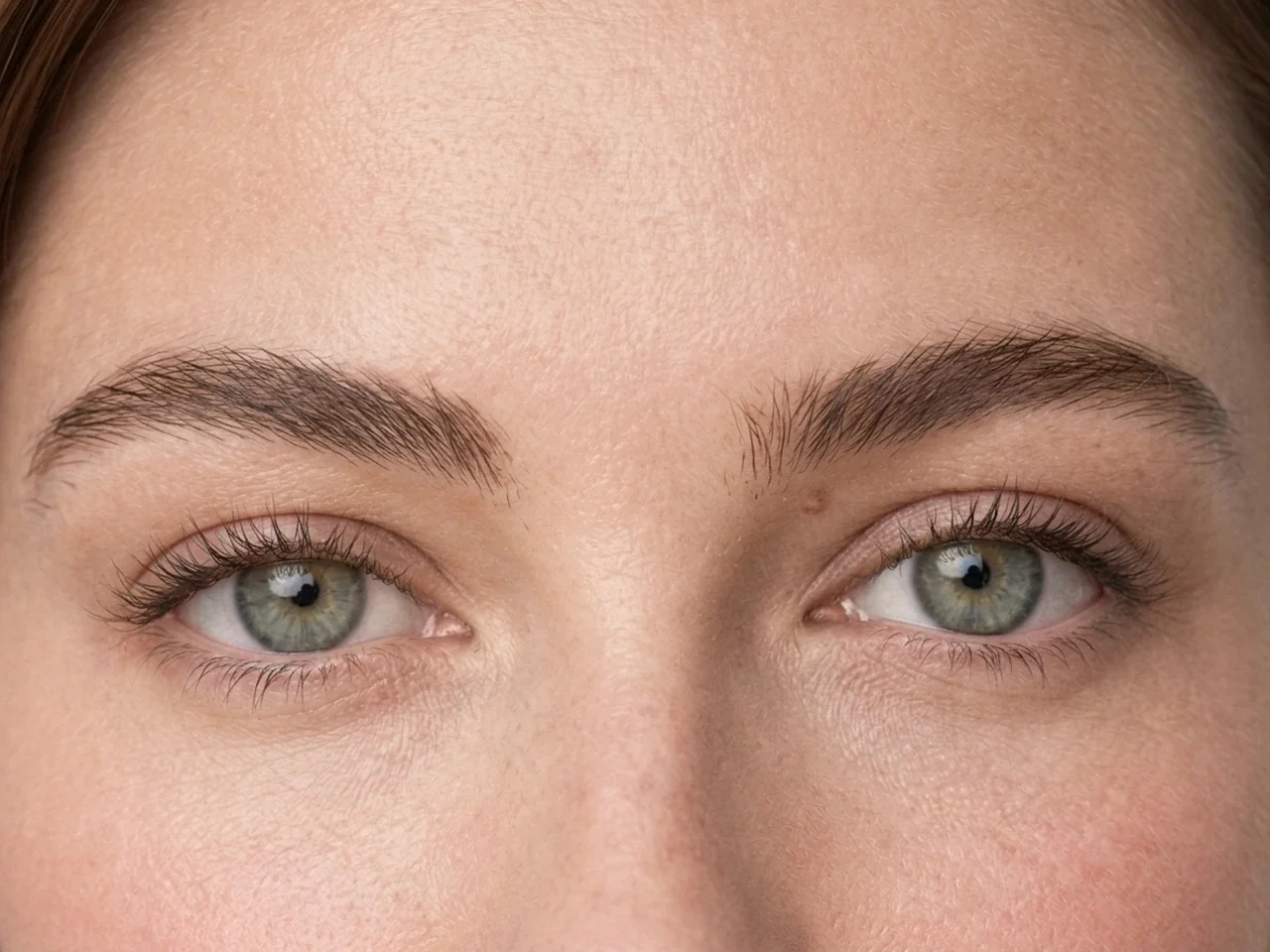 Step 3 of 5-Minute Everyday Makeup, showing the brows look intentional but retain visible hairs and enough softness for the rest of the look.