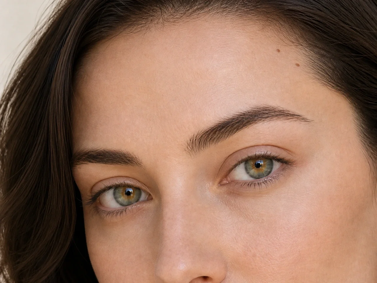 Step 3 of Easy Vacation Makeup, showing the brows look intentional but retain visible hairs and enough softness for the rest of the look.