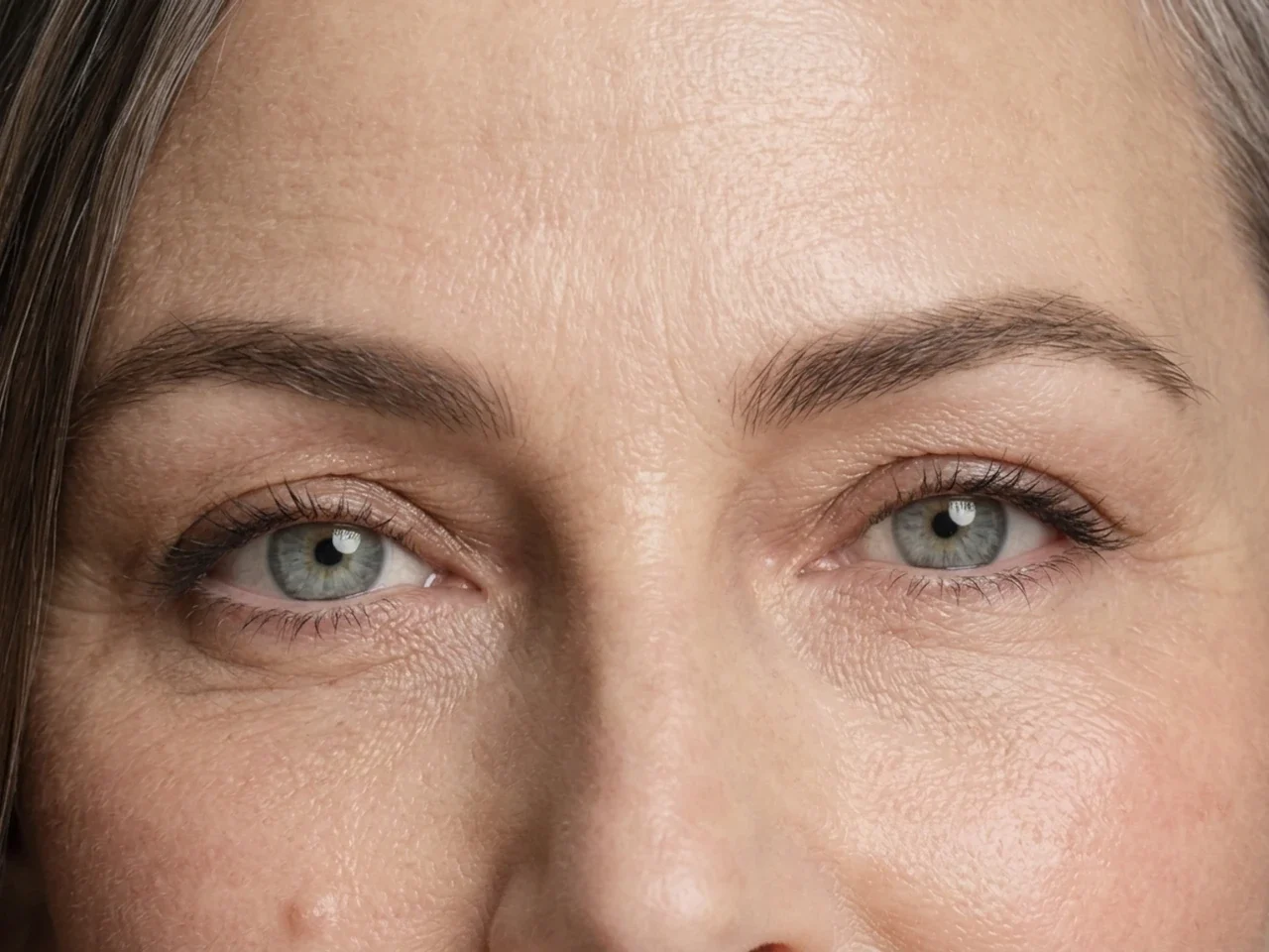 Step 3 of Natural Makeup for Mature Skin, showing the brows look intentional but retain visible hairs and enough softness for the rest of the look.