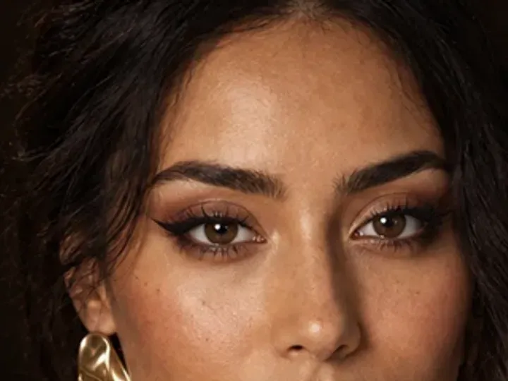Step 3 of Elegant Dinner Party Makeup, showing the brows look intentional but retain visible hairs and enough softness for the rest of the look.