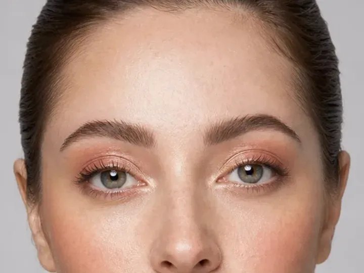 Step 3 of Warm Peach Makeup for Fair Skin, showing the brows look intentional but retain visible hairs and enough softness for the rest of the look.