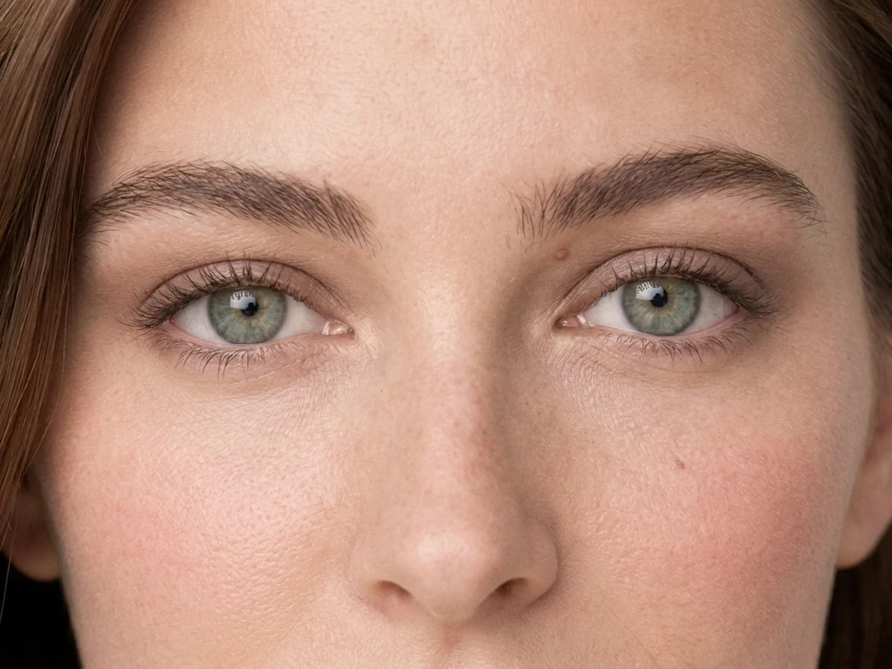 Step 4 of 5-Minute Everyday Makeup, showing skin-tone taupe creates soft eye structure without a hard outer edge.