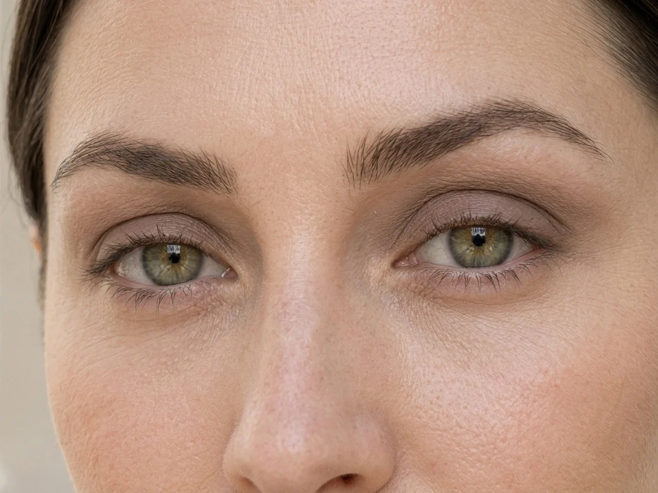 Step 4 of Polished Office Makeup in 10 Minutes, showing workday taupe creates soft eye structure without a hard outer edge.