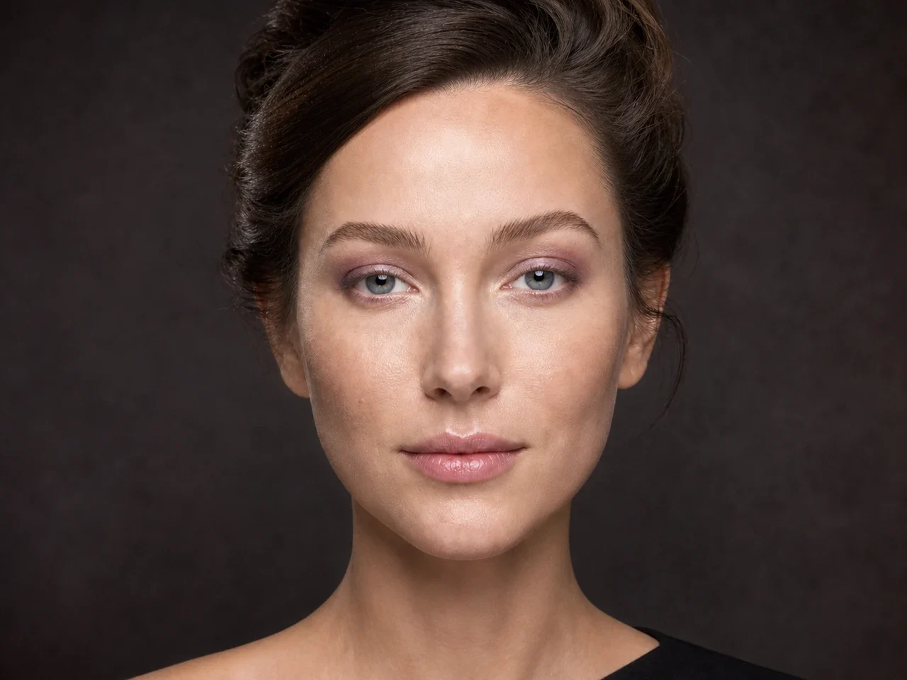 Step 4 of Elegant Dinner Party Makeup, showing soft plum creates soft eye structure, while Pewter taupe remains visible at the center mobile lid without covering it.