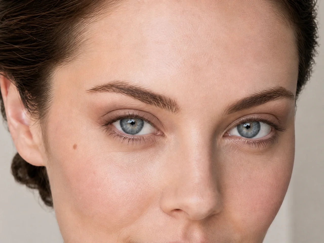 Step 4 of Natural Job Interview Makeup, showing neutral taupe creates soft eye structure without a hard outer edge.