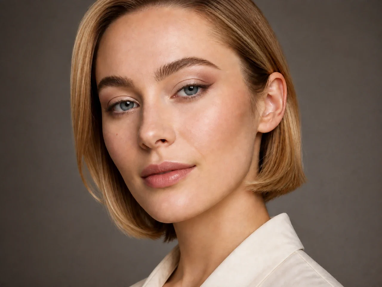 Step 4 of Lifted Makeup for Downturned Eyes, showing satin beige is clearly visible at inner and center lid while the transition border stays intact.