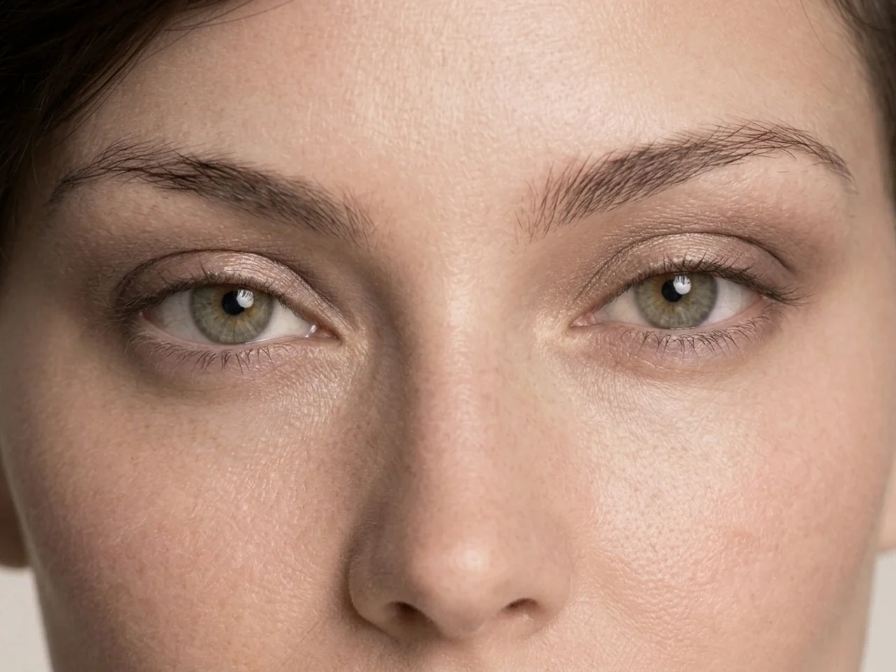 Step 4 of Easy Everyday Soft Glam, showing buildable taupe creates soft eye structure, while Soft satin beige remains visible at the center mobile lid without covering it.