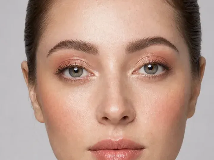 Step 4 of Warm Peach Makeup for Fair Skin, showing light caramel establishes the eye direction at lid and soft crease without a hard outer edge.
