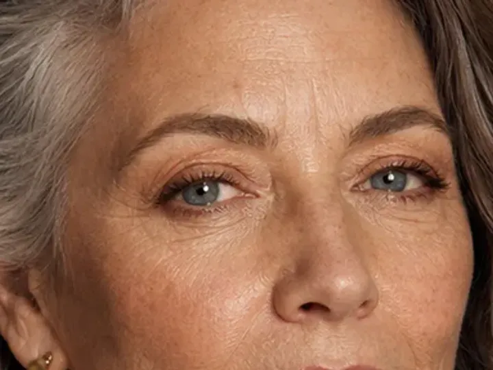 Step 4 of Natural Makeup for Mature Skin, showing soft taupe establishes the eye direction at above fold and lash line without a hard outer edge.