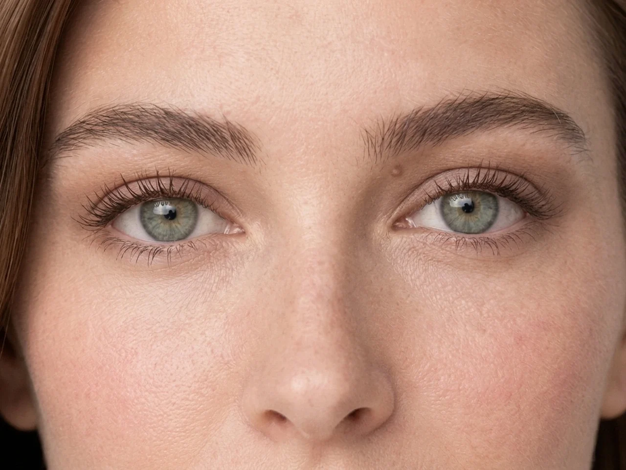 Step 5 of 5-Minute Everyday Makeup, showing soft brown makes the lashes look denser while the eye color and lid space stay visible.