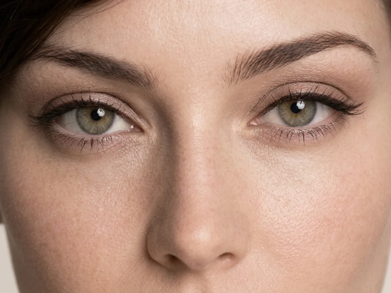 Step 5 of Easy Everyday Soft Glam, showing buildable taupe makes the lashes look denser while the eye color and lid space stay visible.