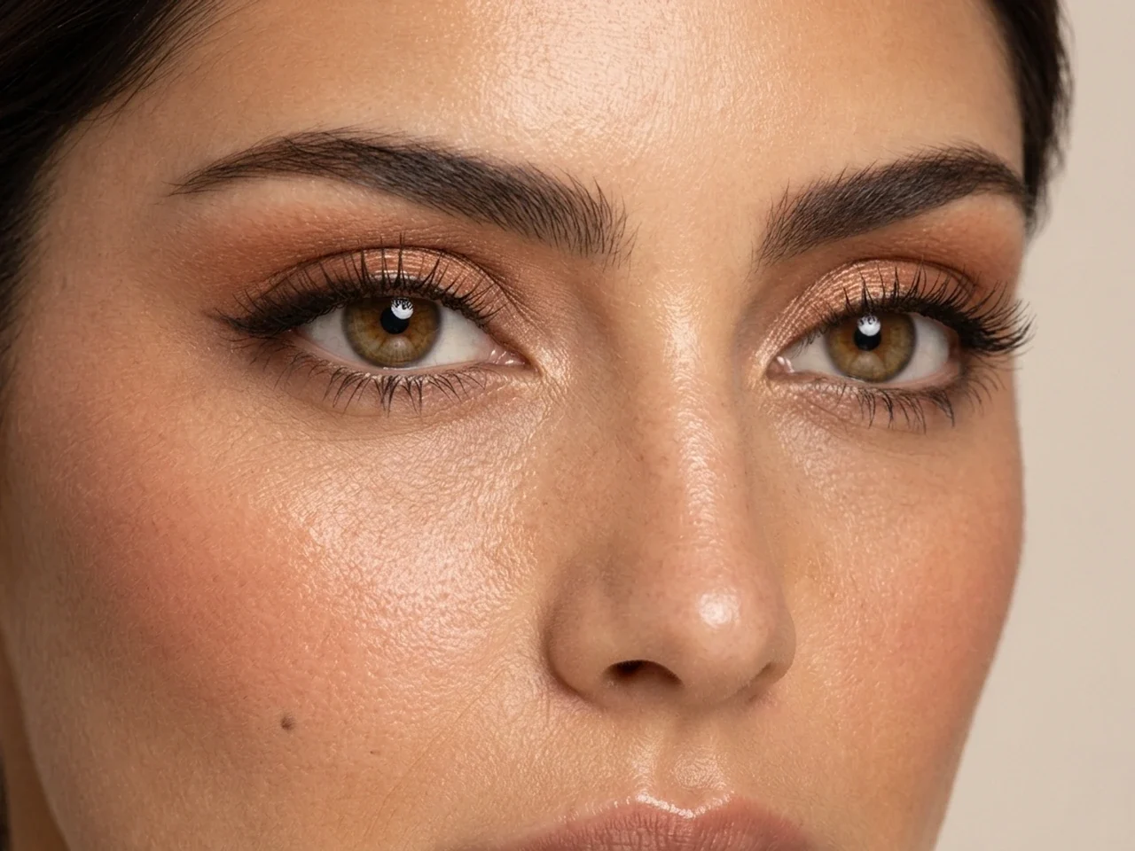 Step 5 of Warm Bronze Makeup for Medium Skin, showing caramel matte makes the lashes look denser while the eye color and lid space stay visible.