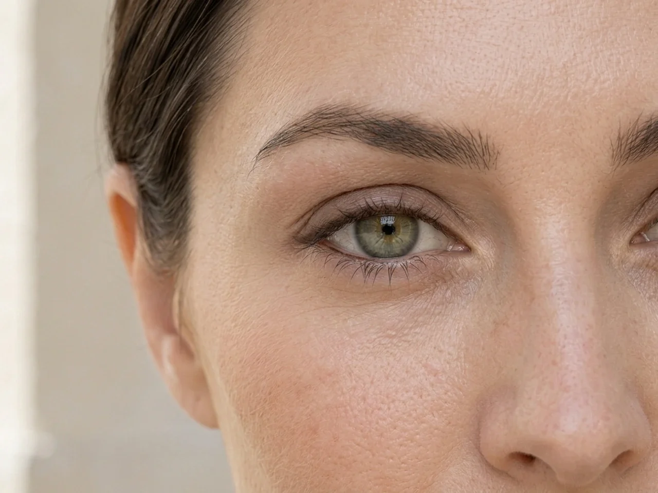 Step 5 of Polished Office Makeup in 10 Minutes, showing soft brown makes the lashes look denser while the eye color and lid space stay visible.