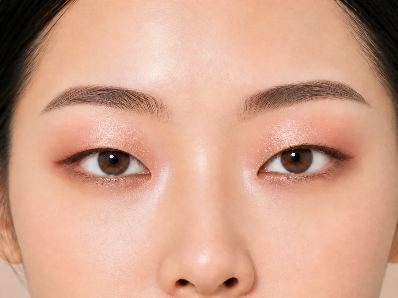 Step 5 of Soft Shimmer Makeup for Monolids, showing cocoa matte makes the upper lashes look denser without hiding the focal lid shade.