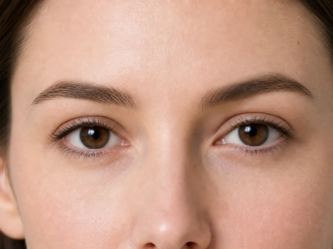 Step 5 of Natural No-Makeup Makeup, showing skin-shadow taupe makes the lashes look denser while the eye color and lid space stay visible.
