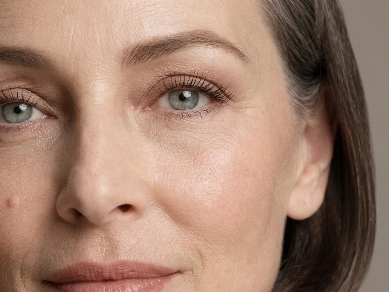 Step 5 of Natural Makeup for Mature Skin, showing soft taupe makes the lashes look denser while the eye color and lid space stay visible.