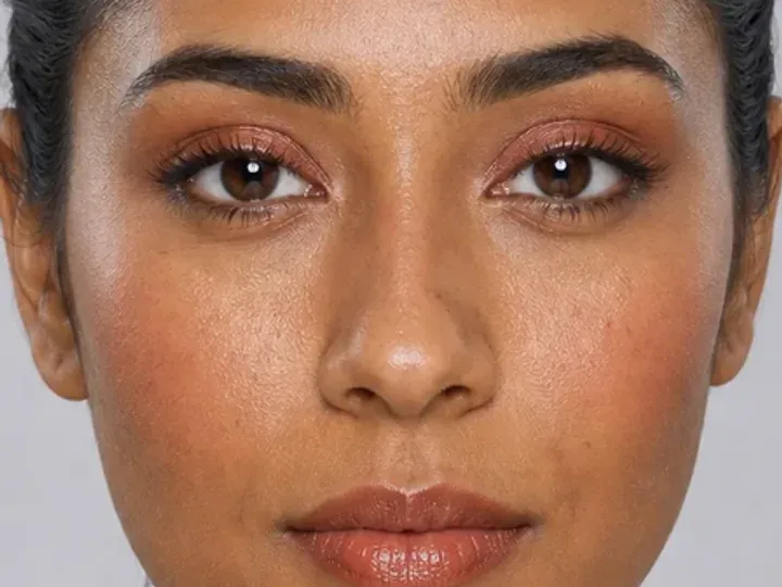 Step 5 of Warm Bronze Makeup for Medium Skin, showing terracotta rose makes the lashes look denser while the eye color and lid space stay visible.