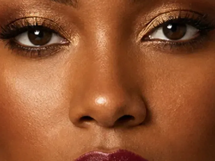 Step 5 of Holiday Party Shimmer Makeup, showing deep berry makes the lashes look denser while the eye color and lid space stay visible.