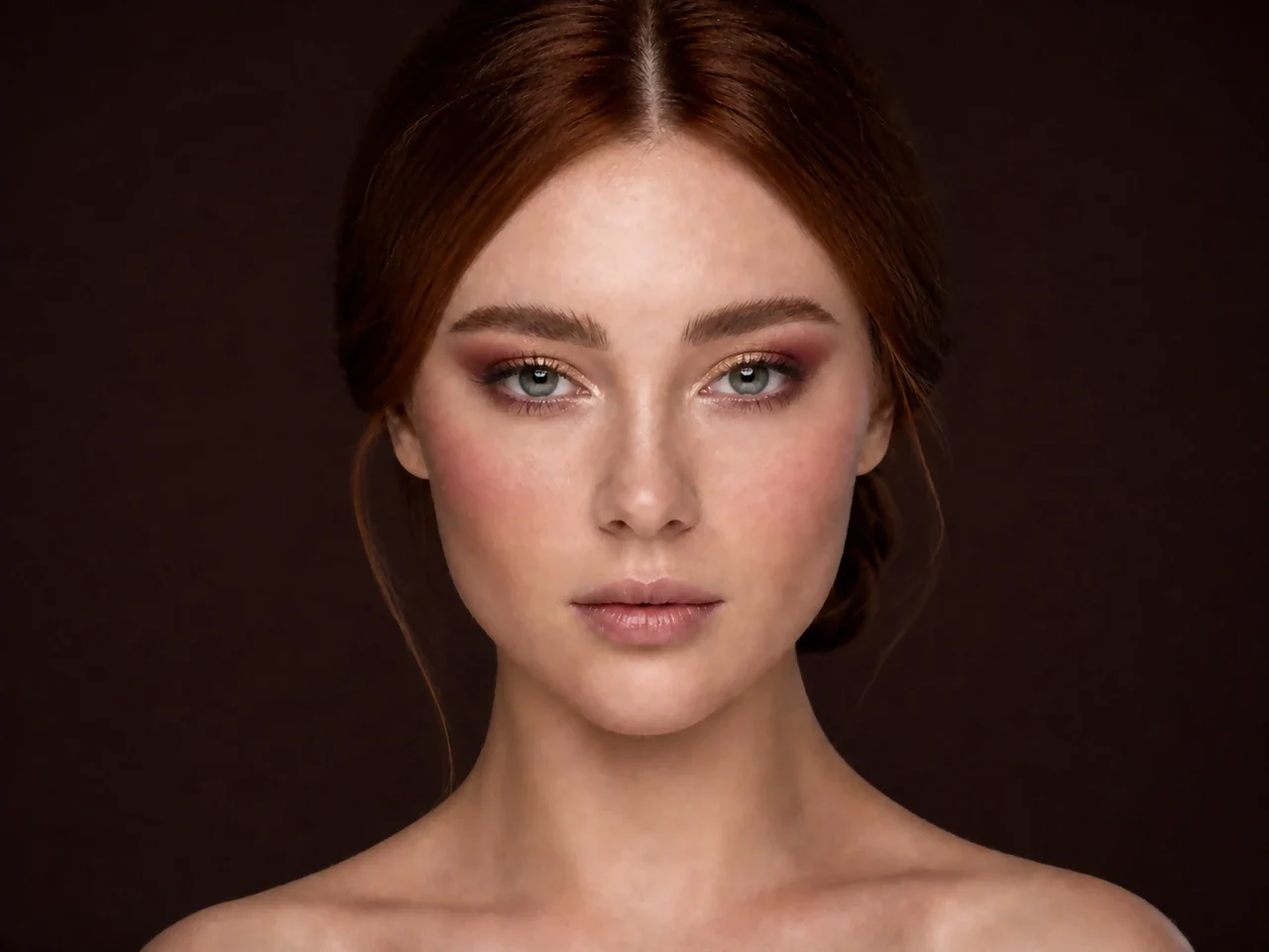 Step 6 of Holiday Party Shimmer Makeup, showing deep berry is visible at upper cheek while the lips remain unchanged and natural skin still shows through the cheek edges.
