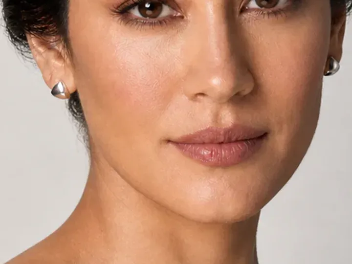 Step 6 of Natural Job Interview Makeup, showing rose beige is visible at cheeks and lips while natural skin still shows through the edges.