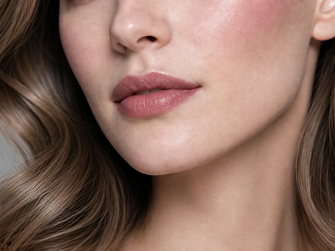 Step 7 of Cool Rosy Makeup for Fair Skin, showing the lip shows Raspberry beige in harmony with Cool rose and the soft rosy satin finish without becoming the only focal point.