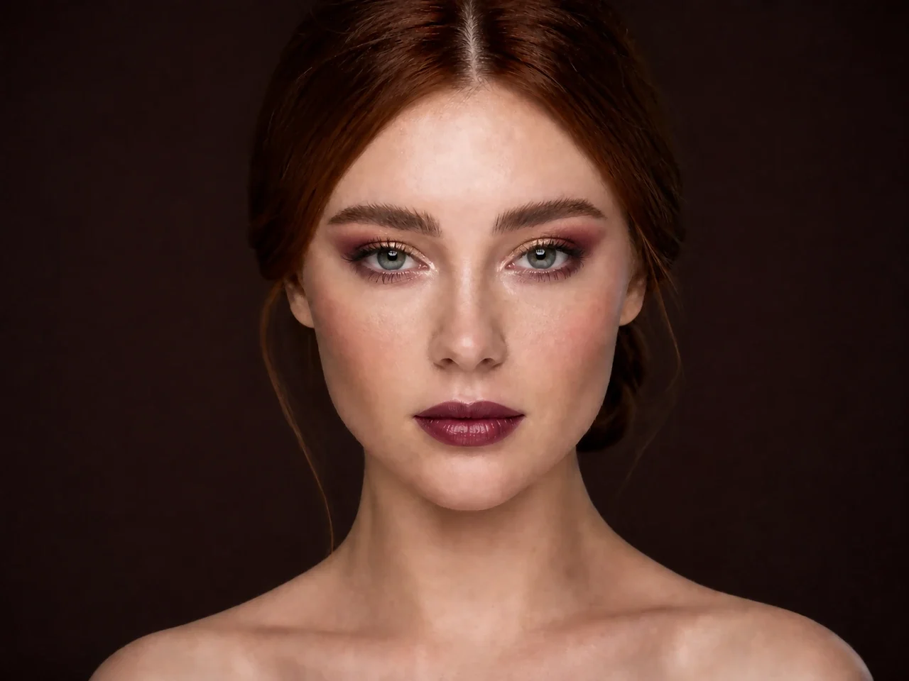 Step 7 of Holiday Party Shimmer Makeup, showing the lip shows Deep berry in harmony with Deep berry and the dimensional shimmer finish without becoming the only focal point.