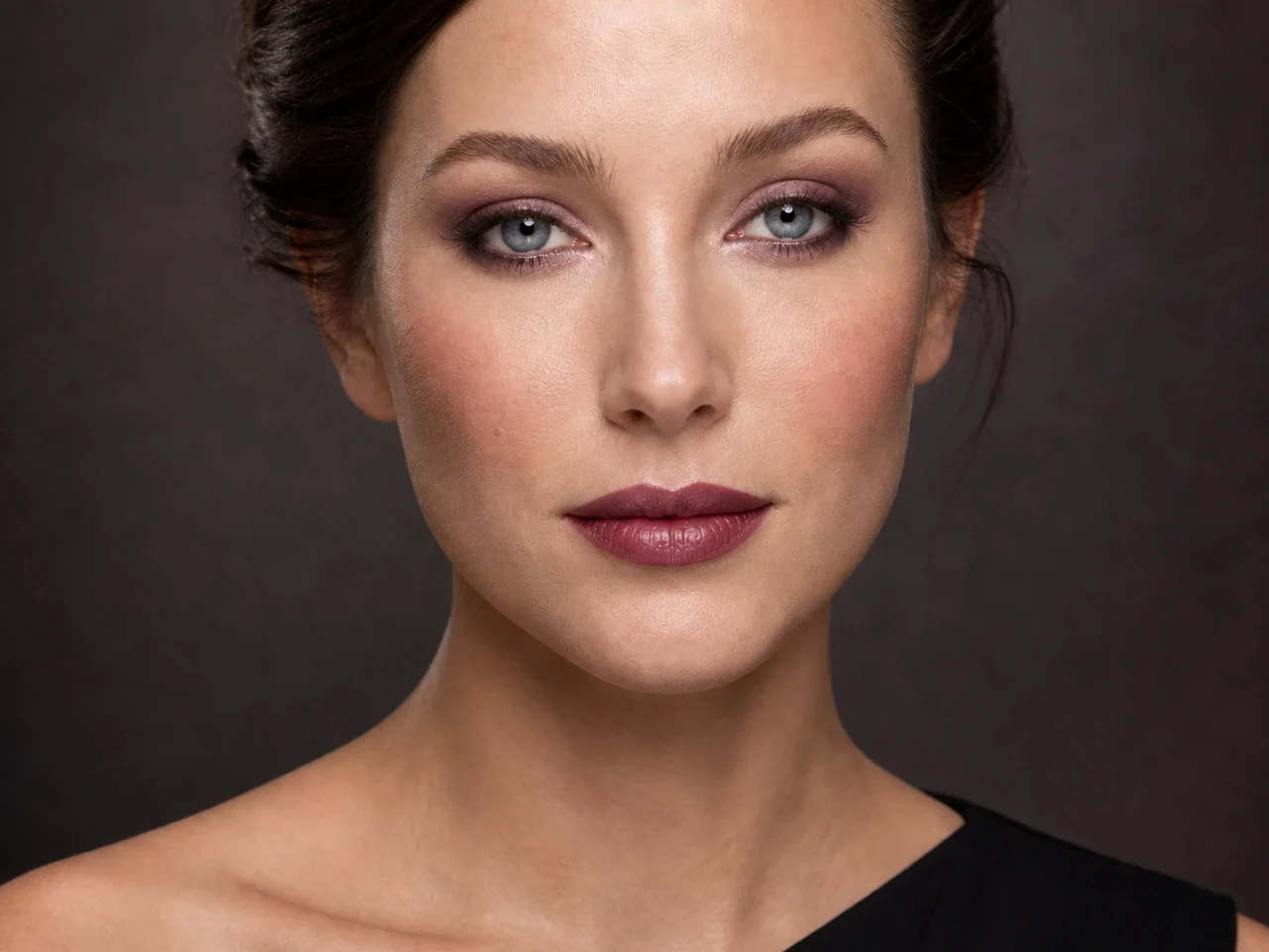 Step 7 of Elegant Dinner Party Makeup, showing the lip shows Muted wine in harmony with Muted wine and the velvet satin finish without becoming the only focal point.