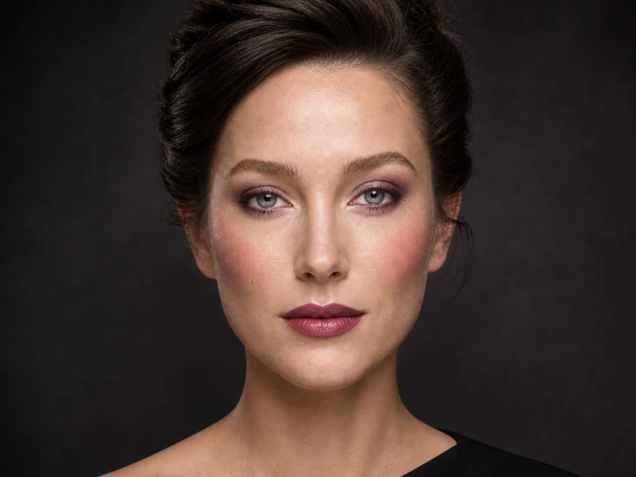 Step 8 of Elegant Dinner Party Makeup, showing the completed Elegant Dinner Party Makeup reads as velvet satin in front-facing light without overloaded corrections.