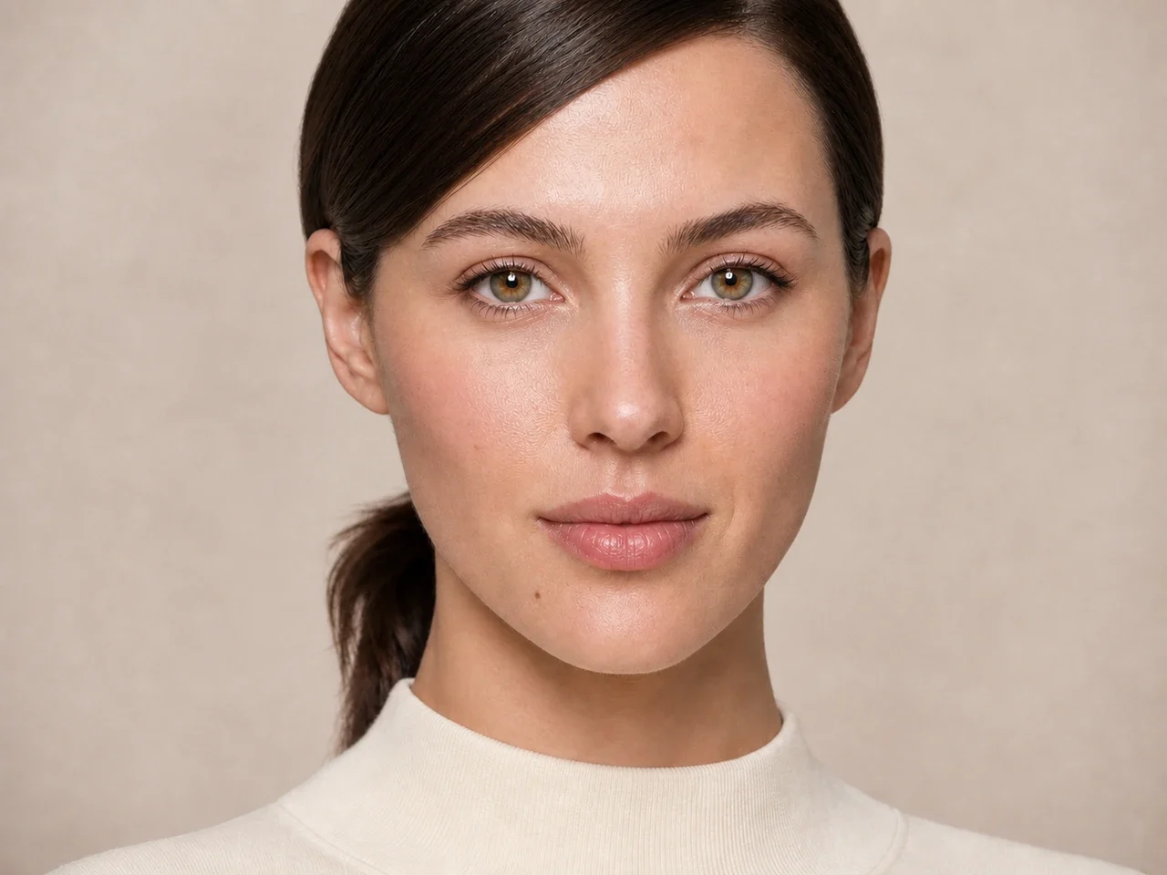 Step 8 of Wearable Clean Makeup Look, showing the completed Wearable Clean Makeup Look reads as clean satin in front-facing light without overloaded corrections.