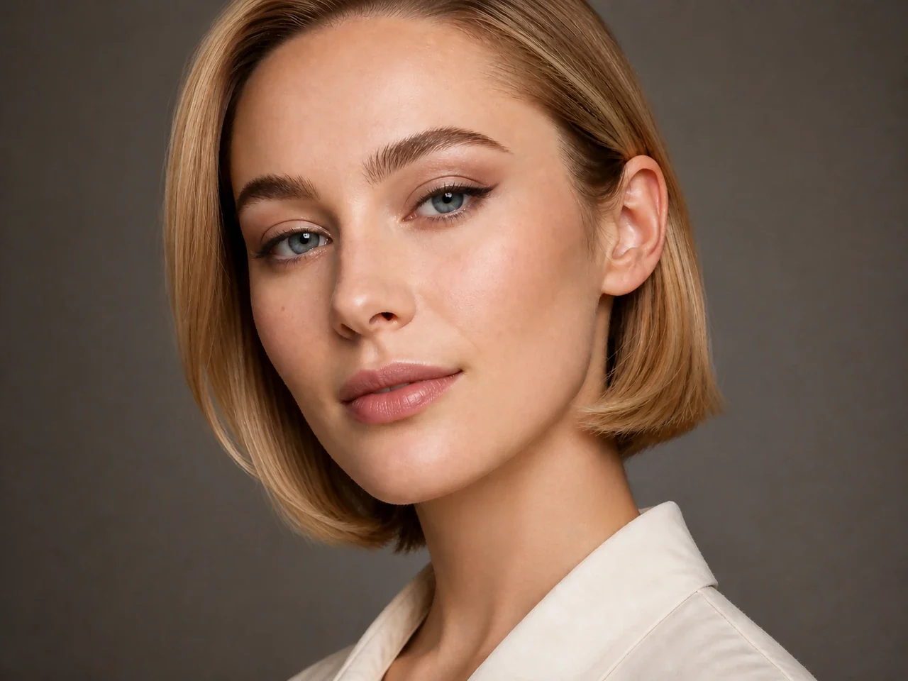 Step 8 of Lifted Makeup for Downturned Eyes, showing the satin matte eye reads evenly from straight ahead and every focal area remains visible with a relaxed gaze.