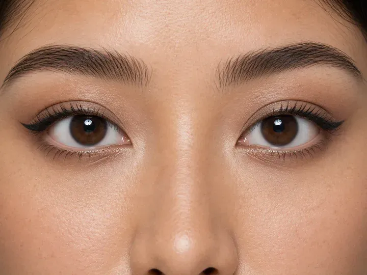Step 8 of Elongated Eye Makeup for Round Eyes, showing the soft matte eye reads evenly from straight ahead and every focal area remains visible with a relaxed gaze.