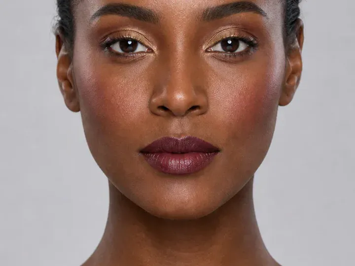 Step 8 of Rich Berry and Gold Makeup for Deep Skin, showing the completed Rich Berry and Gold Makeup for Deep Skin reads as rich luminous in front-facing light without overloaded.